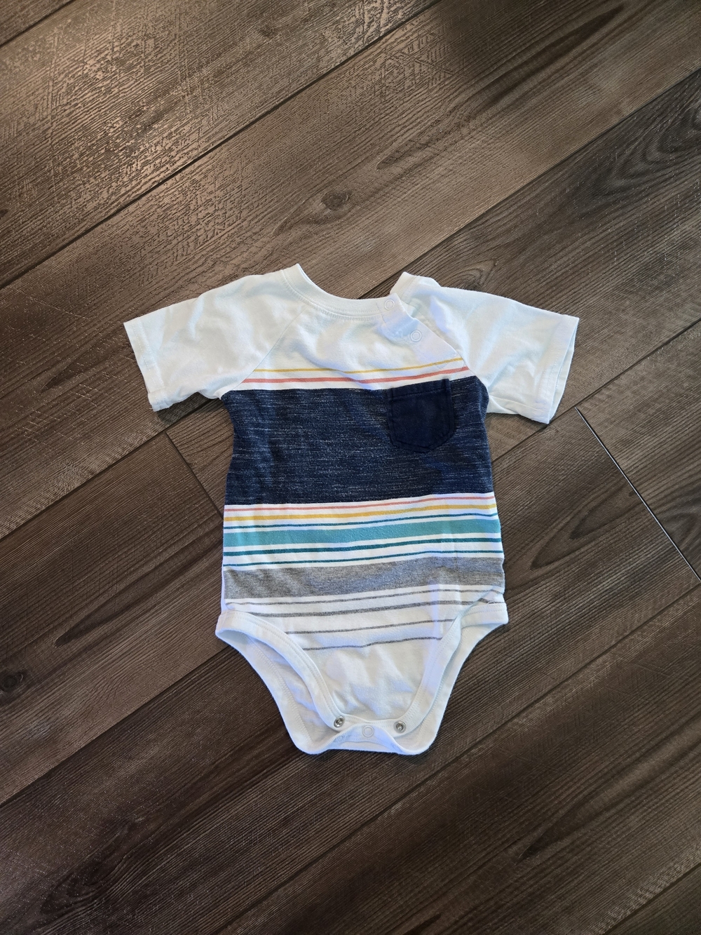 Garanimals White Short Sleeve Bodysuit with Multicolor Stripes 12m